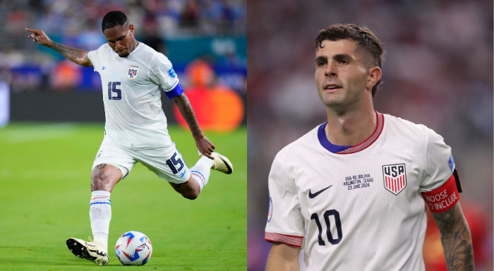 Eric Davis, do Panamá, e Christian Pulisic, dos Estados Unidos (foto: Rich Storry/Getty Images/AFP e Omar Vega/Getty Images/AFP)