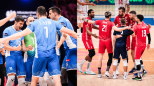 Jogadores de vôlei de Eslovênia e Polônia (foto: Reprodução/FIVB)