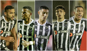 Alan Kardec, Alisson, Cadu, Isaac e Palacios: atacantes relacionados pelo Atlético diante do Vitória (foto: Montagem com imagens de Pedro Souza/Atlético)