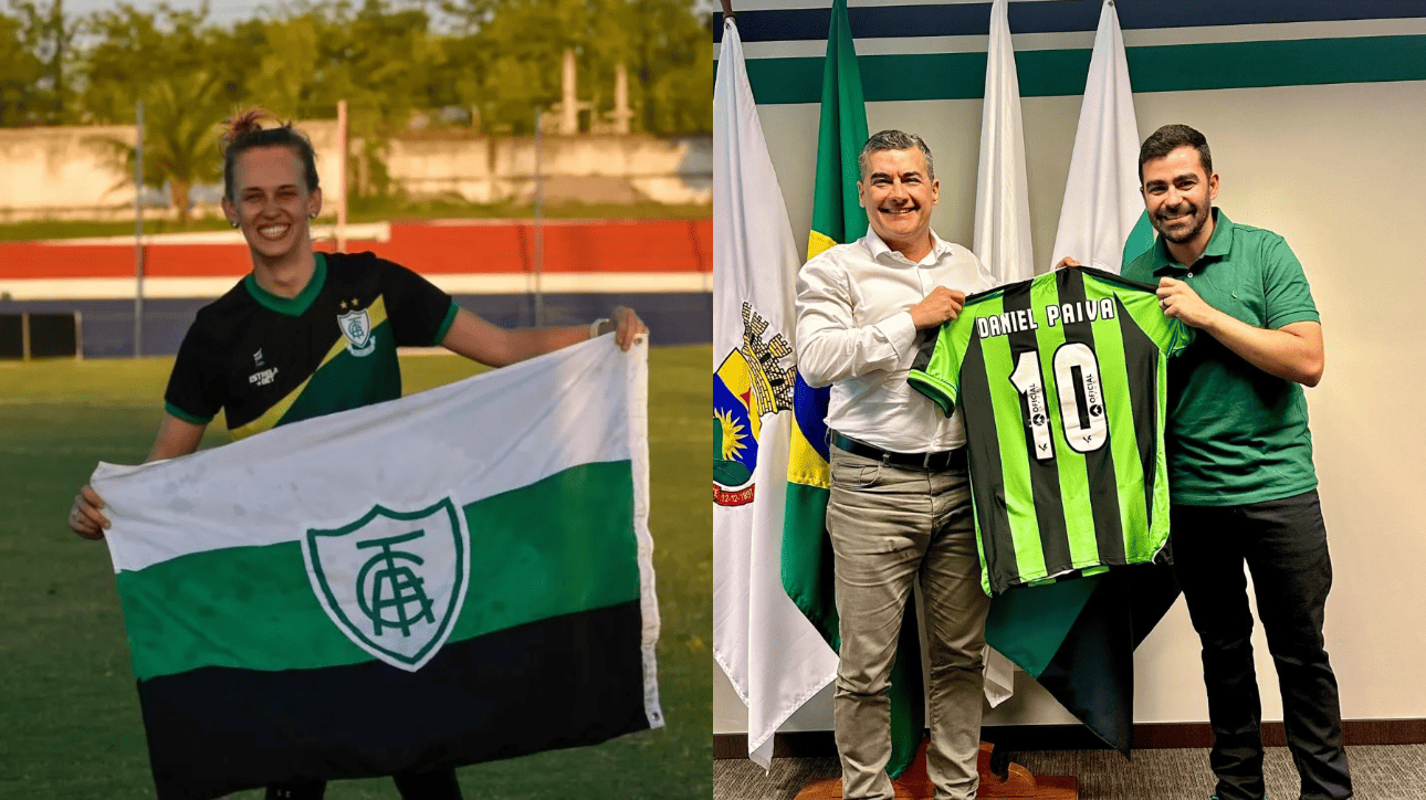 Luiza Parreira, ex-gerente de futebol feminino do América, e Daniel de Paiva, atual gerente de futebol feminino do América (foto: Divulgação/América)