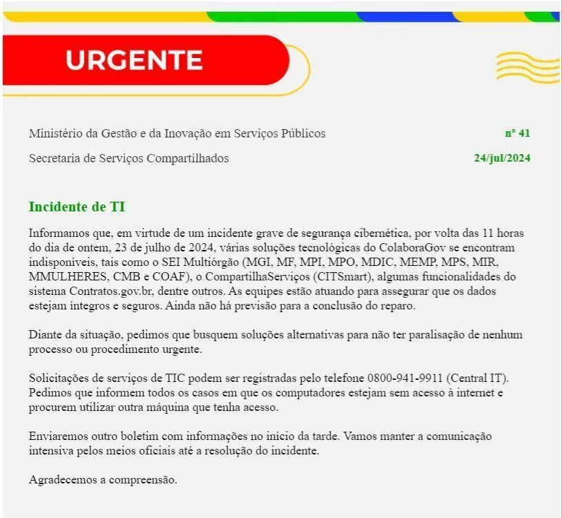 Possível ataque hacker tira Sistema Eletrônico de Informações do governo do ar