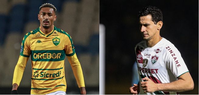 Derik Lacerda, do Cuiabá, e Ganso, do Fluminense (foto: AssCom Dourado e MARCELO GONÇALVES / FLUMINENSE FC)