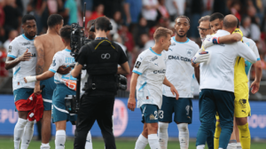 Jogadores do Olympique de Marseille (foto: Fred Tanneau/AFP)