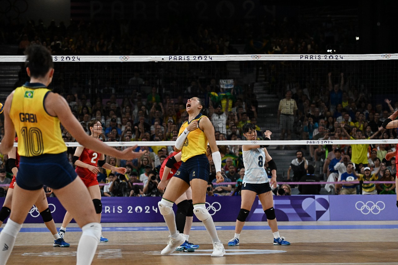 Carolana em jogo de vôlei do Brasil nos Jogos Olímpicos de Paris (foto: Leandro Couri/EM/D.A Press)