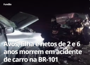 Cinco pessoas da mesma família, de Coronel Fabriciano, morrem em acidente de carro no ES