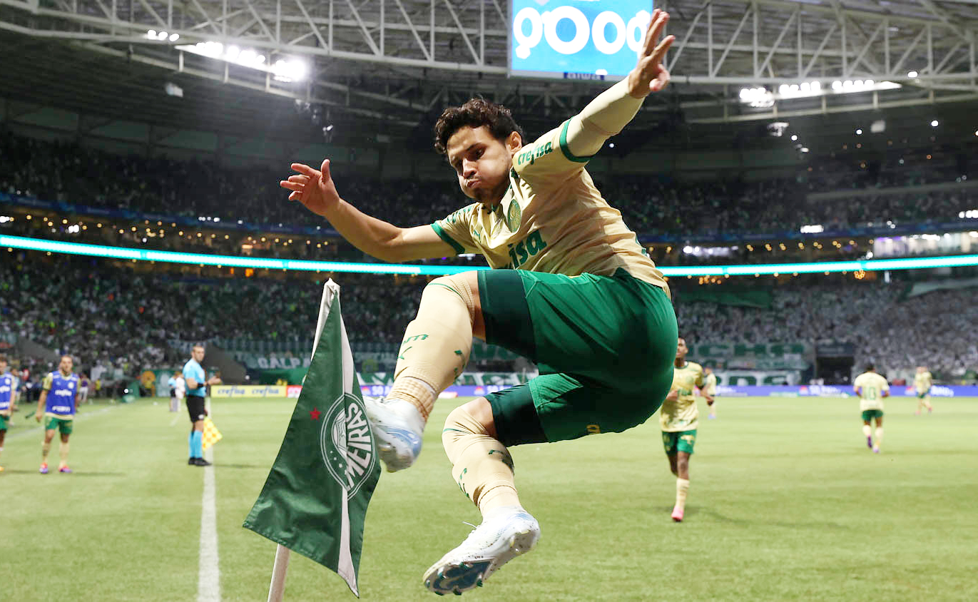 Raphael Veiga em comemoração de gol pelo Palmeiras, próximo adversário do Atlético no Campeonato Brasileiro - (foto: Cesar Greco/Palmeiras)