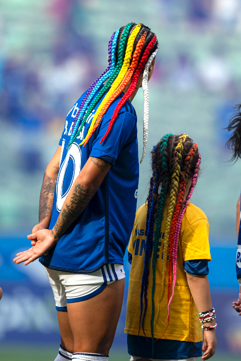 Byanca Brasil e Isabel, antes do início da final do Campeonato Mineiro de 2023 - (foto: Staff images Woman/Cruzeiro)