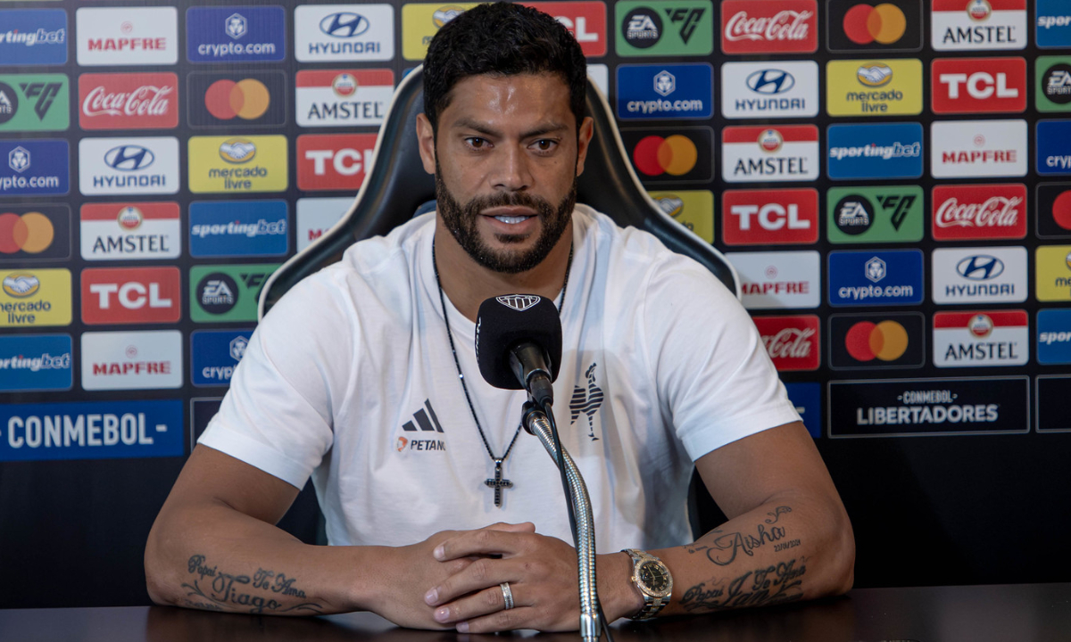 Hulk em entrevista coletiva pelo Atlético (foto: Pedro Souza/Atlético)