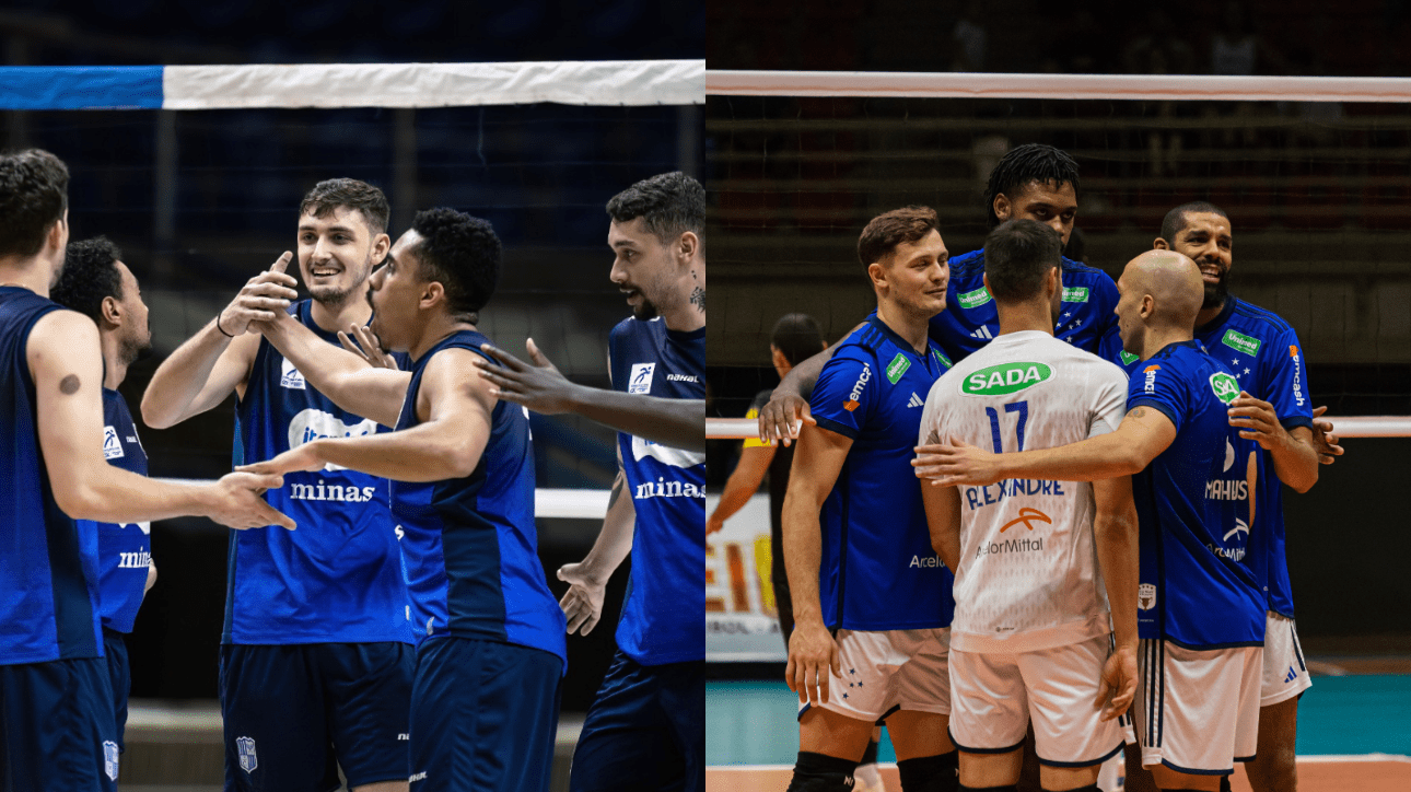 Jogadores de vôlei de Minas e Cruzeiro (foto: Hedgard Moraes/MTC; Cacau Souza)