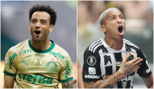 Felipe Anderson e Deyverson, os camisas 9 de Palmeiras e Atlético, respectivamente (foto: Montagem com imagens de Cesar Greco/Palmeiras e Alexandre Guzanshe/EM/D.A Press)