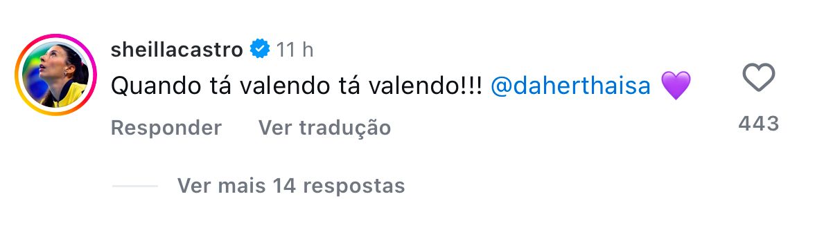 Comentário de Sheilla nas redes sociais do Minas - (foto: Instagram/Reprodução)