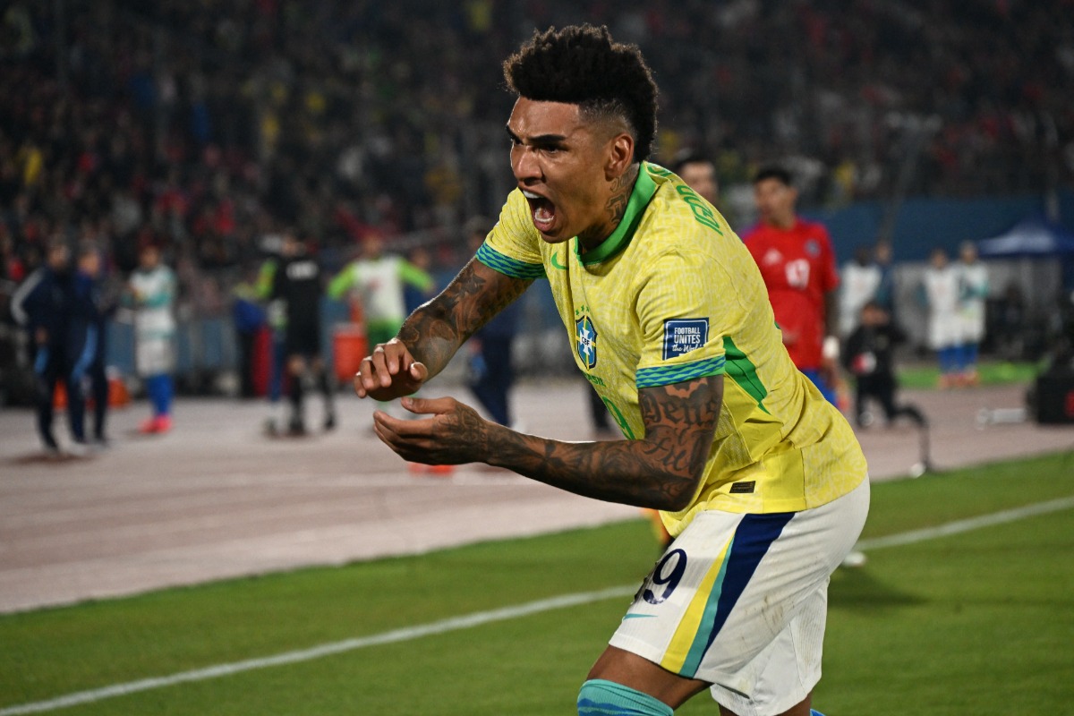 Igor Jesus comemorando gol pelo Brasil (foto: Rodrigo ARANGUA / AFP
)