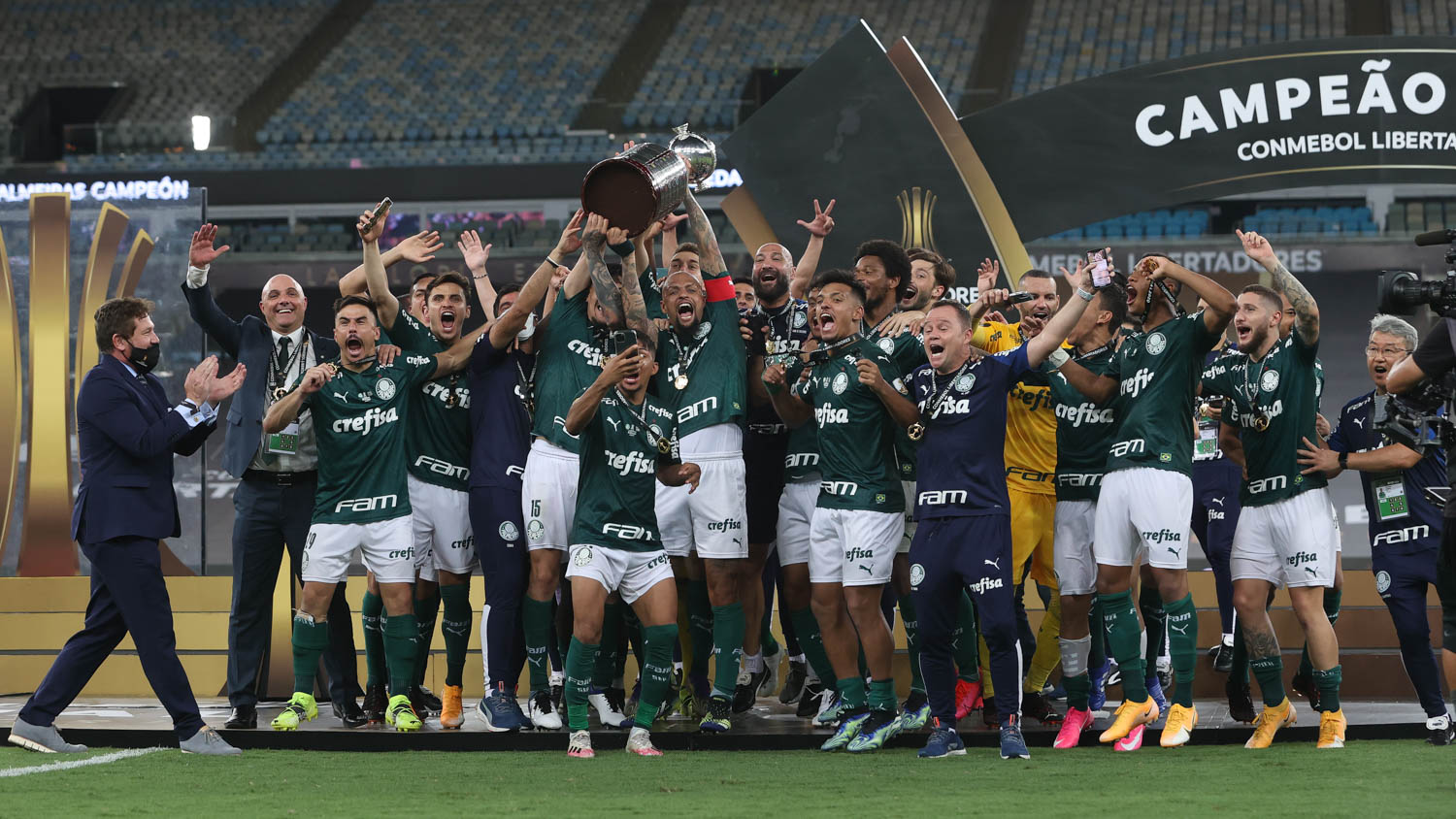 Jogadores do Palmeiras comemoram título da Libertadores - (foto: Cesar Greco / Palmeiras)