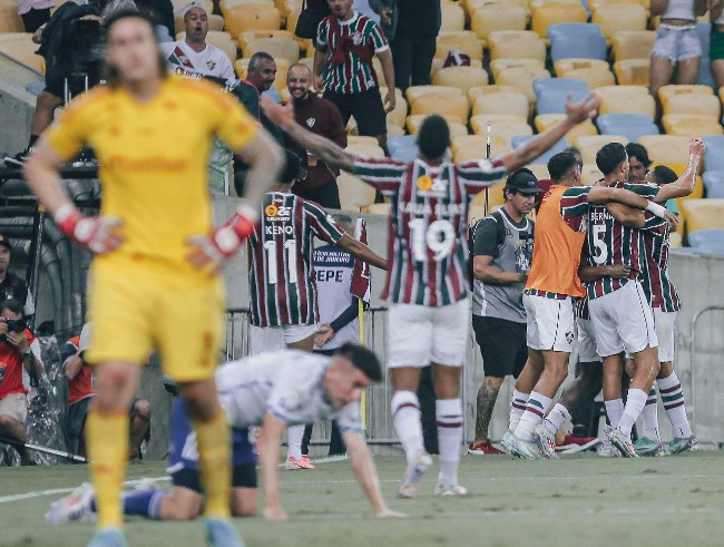 Jogadores do Fluminense comemoram gol na vitória por 1 a 0 sobre o Cruzeiro, no Maracanã, pelo Brasileirão (foto: LUCAS MERÇON / FLUMINENSE F.C.)