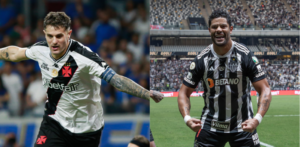 Vegetti, do Vasco, e Hulk, do Atlético (foto: Matheus Lima/Vasco e Pedro Souza / Atlético)