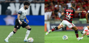 Yuri Alberto, do Corinthians, e Arrascaeta, do Flamengo (foto: Rodrigo Coca / SCCP e Gilvan de Souza / CRF)