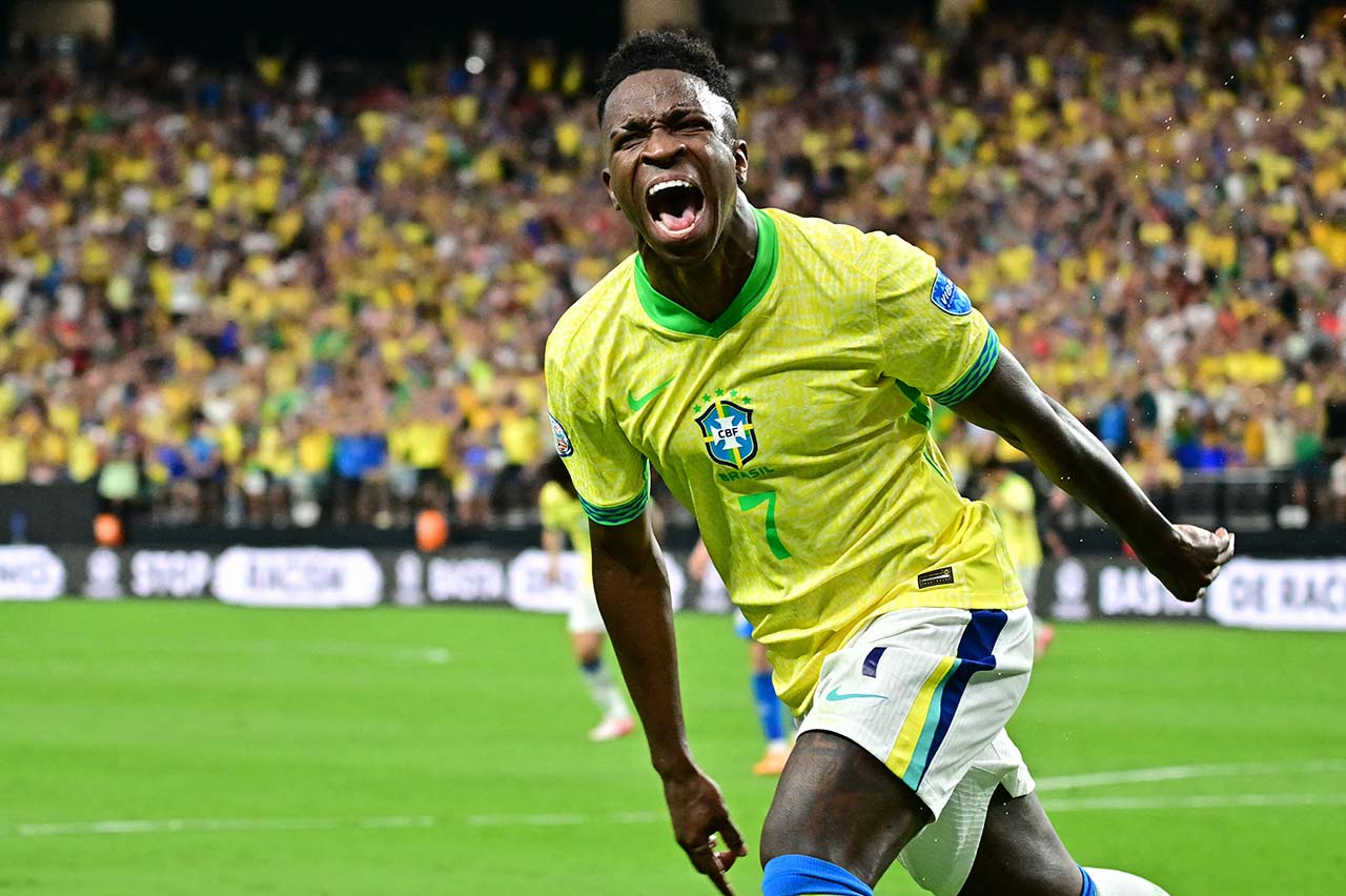 Vini Jr comemorando gol pela Seleção Brasileira (foto: Vitor Silva/CBF)