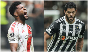 Borja e Hulk são as grandes esperanças de gols de River e Atlético (foto: GLEDSTON TAVARES / AFP e Pedro Souza/Atlético)