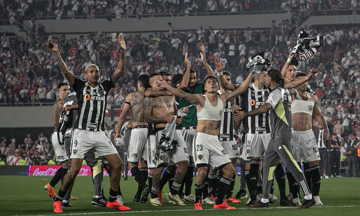 Jogadores do Atlético festejam ida à final da Libertadores (foto: Pedro Souza/Atlético)