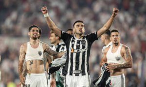 Jogadores do Atlético comemoram classificação à final da Libertadores (foto: Pedro Souza/Atlético)