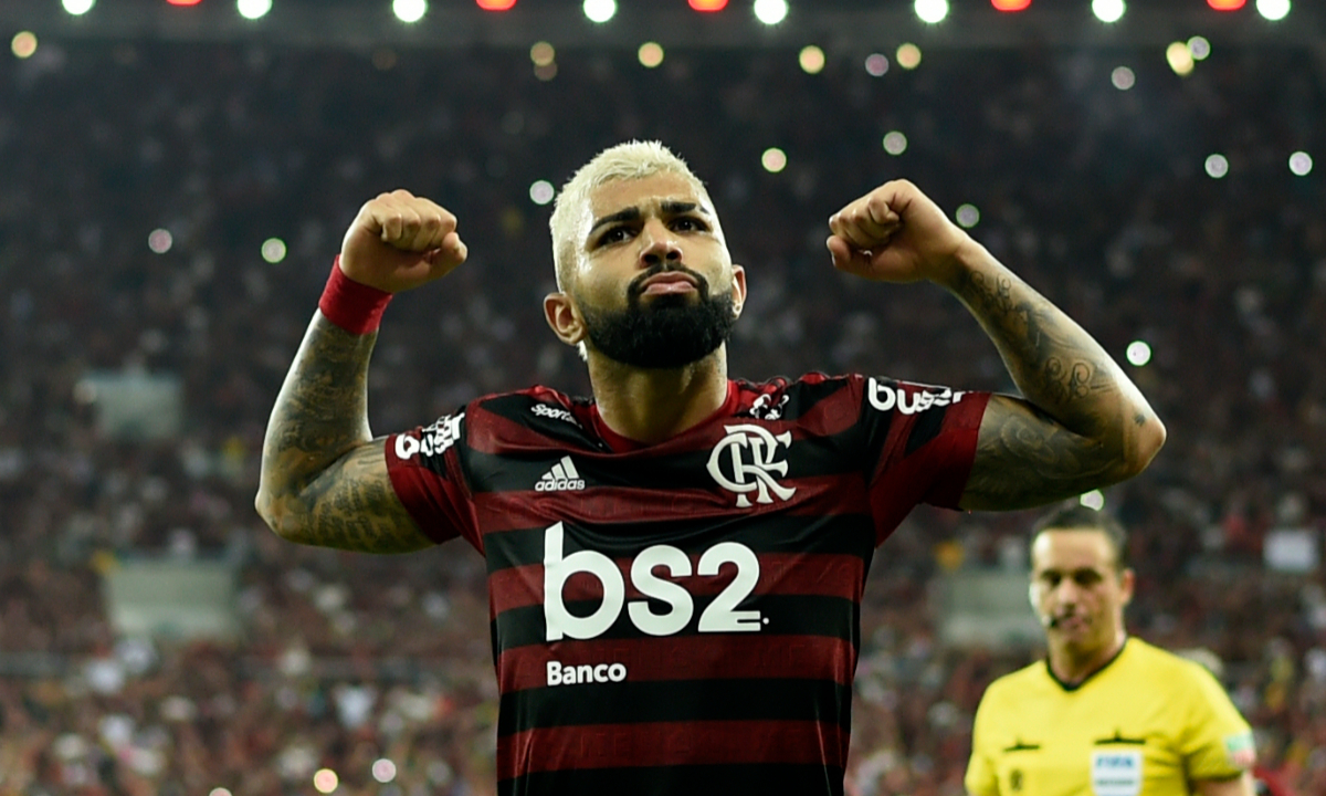 Gabigol comemora gol pelo Flamengo (foto: Mauro Pimentel/AFP)