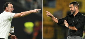 Gabriel Milito e Artur Jorge, técnicos de Atlético e Botafogo (foto: ALEXANDRE LOUREIRO GLEDSTON TAVARES/AFP)