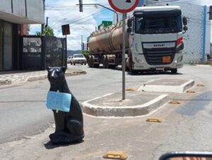 No semáforo da Câmara de Fabriciano, um comerciante inovou com o pedido “USE CINTO”