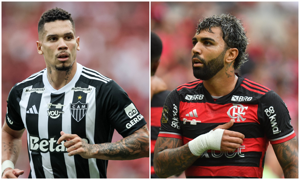 Paulinho, do Atlético, e Gabigol, do Flamengo (foto: Pedro Souza/Atlético e Alexandre Guzanshe/EM/DA.Press)