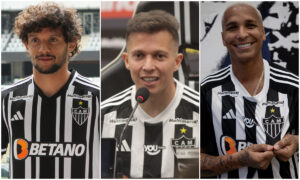 Scarpa, Bernard e Deyverson foram contratados pelo Atlético em 2024 (foto: Edesio Ferreira/EM/D.A. Press e Pedro Souza/Atlético)