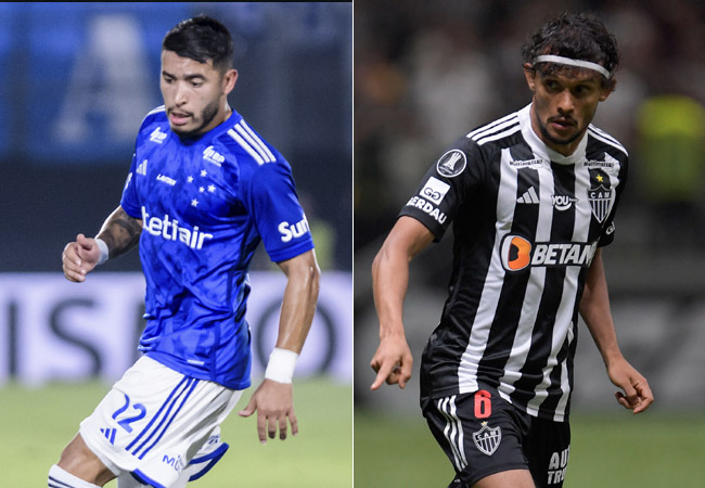 William e Gustavo Scarpa, jogadores de Cruzeiro e Atlético (foto: Gustavo Aleixo/Cruzeiro - DOUGLAS MAGNO / AFP)