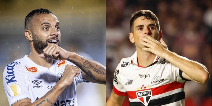 Guilherme, do Santos, e Oscar, do São Paulo (foto: Raul Baretta/ Santos FC. e Rubens Chiri, Paulo Pinto e Miguel Schincariol/Saopaulofc.net)