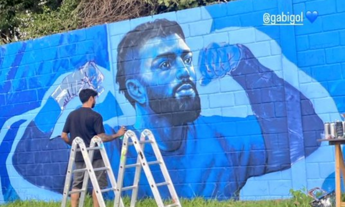 Grafite de Gabigol no muro da Toca da Raposa 1 (foto: Reprodução/Redes sociais)