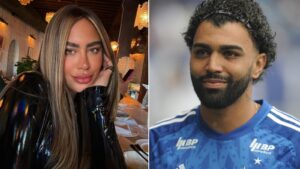 Rafaella Santos, irmã de Neymar, e Gabigol, centroavante do Cruzeiro (foto: Instagram Rafaella Santos/Reprodução e Alexandre Guzanshe/ EM DA Press)