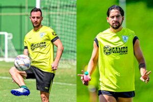 Fernando Elizari e Martín Benítez são meio-campistas do América (foto: Mourão Panda / América)