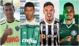 Pierre, Marcos Rocha, Gabriel Menino e Paulinho foram alguns dos jogadores envolvidos em trocas entre Atlético e Palmeiras no passado recente (foto: Montagem com imagens de Jorge Gontijo/EM, Divulgação/Palmeiras (2) e Divulgação/Atlético)