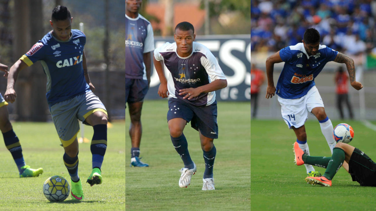 Bryan, Patric e Luan, ex-jogadores do Cruzeiro e atais defensores do Itabirito (foto: Edesio Ferreira/EM/D.A Press; Jorge Gontijo/EM/D.A Press; Gladyston Rodrigues/EM/D.A Press)