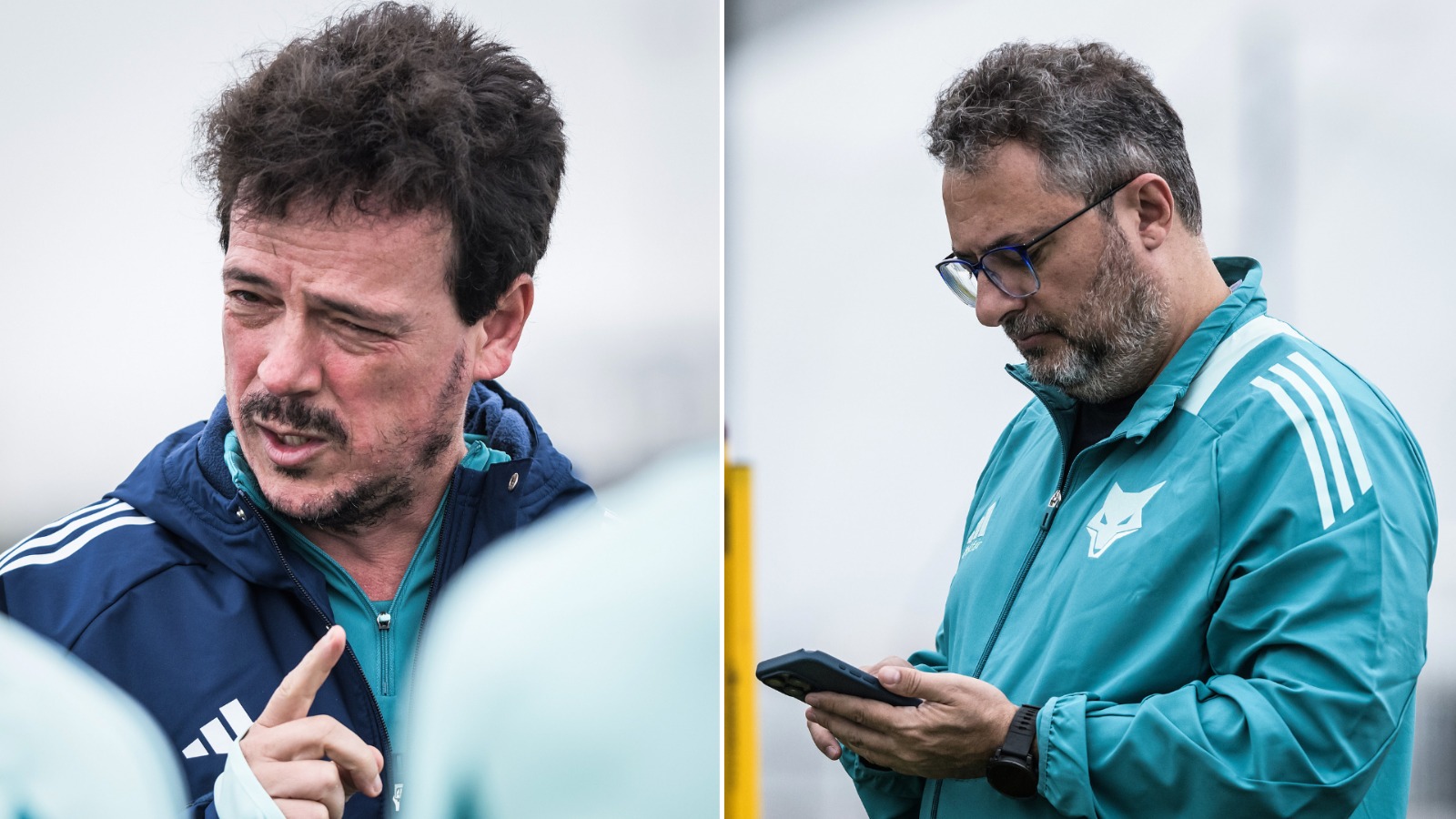 Montagem de fotos de Fernando Diniz e Alexandre Mattos em treino do Cruzeiro (foto: Gustavo Aleixo/Cruzeiro)