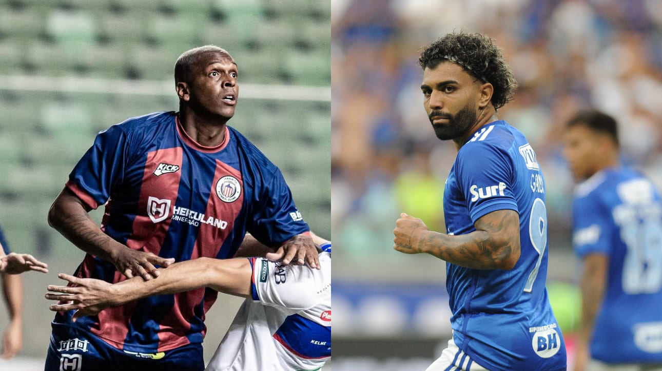 Jô, atacante do Itabirito, e Gabigol, atacante do Cruzeiro (foto: Rafael Leandro/Itabirito; Alexandre Guzanshe/EM/D.A Press)