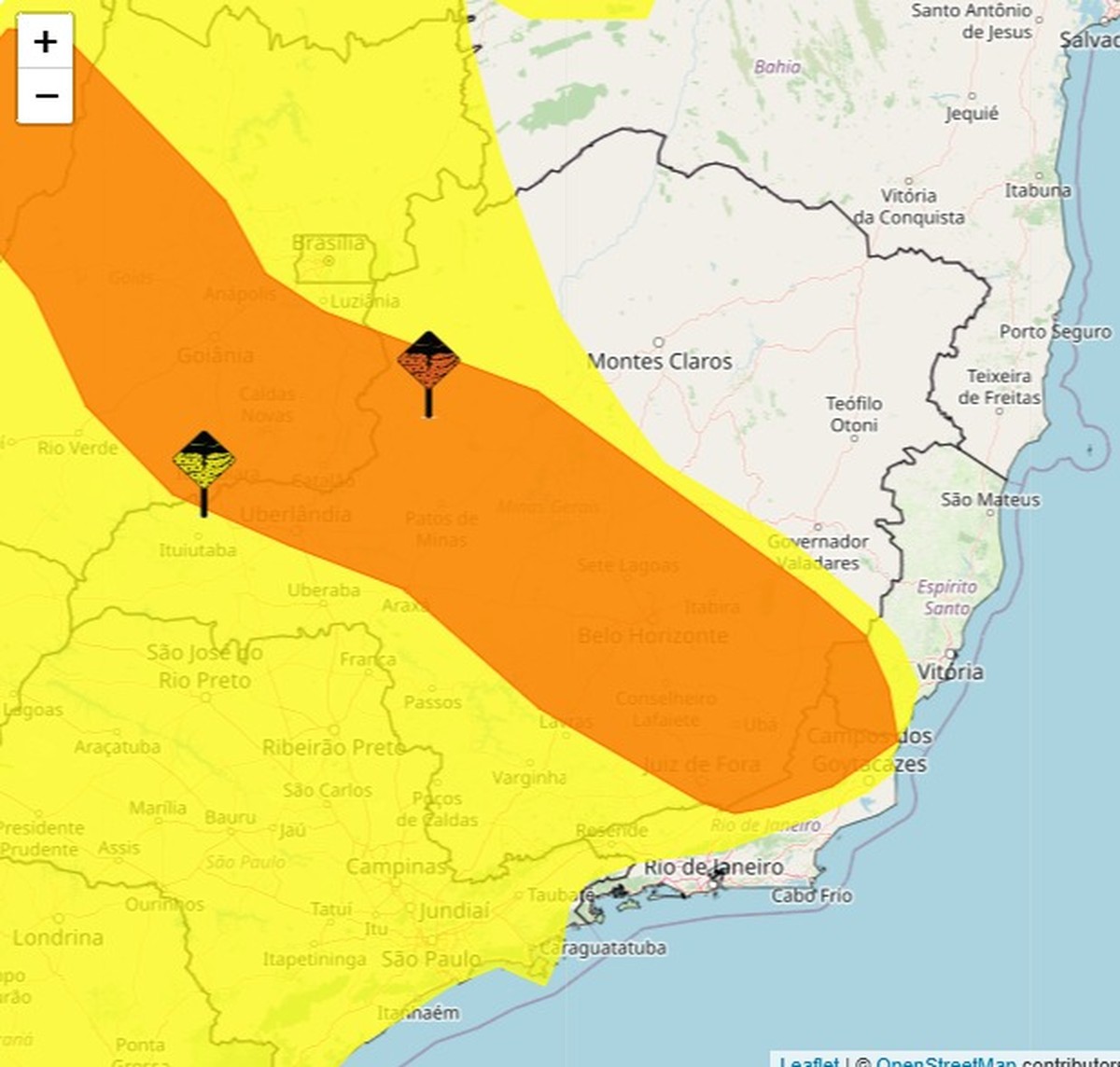 Inmet emite alerta de tempestades com queda de granizo para 47 cidades do Leste de Minas