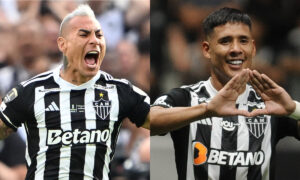 Eduardo Vargas e Matías Zaracho saíram do Atlético (foto: Luis Robayo/AFP PHOTO e Alexandre Guzanshe/EM/D.A. Press)