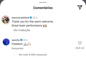 Comentário de jogador do United em post de Rashford gera revolta em torcedores < No Ataque