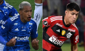 Matheus Pereira (Cruzeiro) e Luiz Araújo (Flamengo) (foto: AFP/José Bogado e Marcello Zambrana)