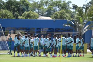 Jogadores do Cruzeiro em treinamento na Toca da Raposa II, em Belo Horizonte, nesta quarta-feira (19/2) (foto: Leandro Couri/EM/D.A Press)