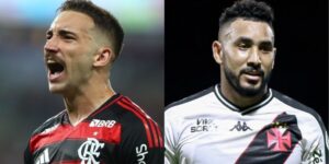 Léo Ortiz, do Flamengo, e Payet, do Vasco (foto: Gilvan de Souza & Paula Reis / Flamengo e Matheus Lima/Vasco)