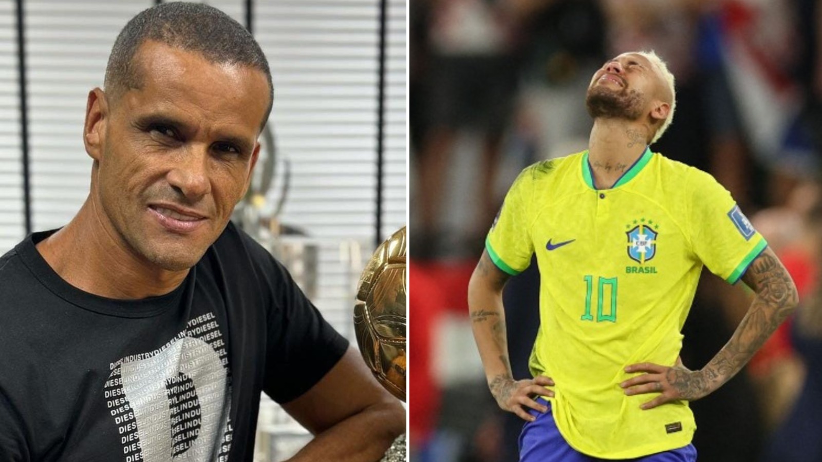 Rivaldo, pentacampeão mundial com o Brasil, e Neymar (foto: CBF/Divulgação e Adrian Dennis/AF)