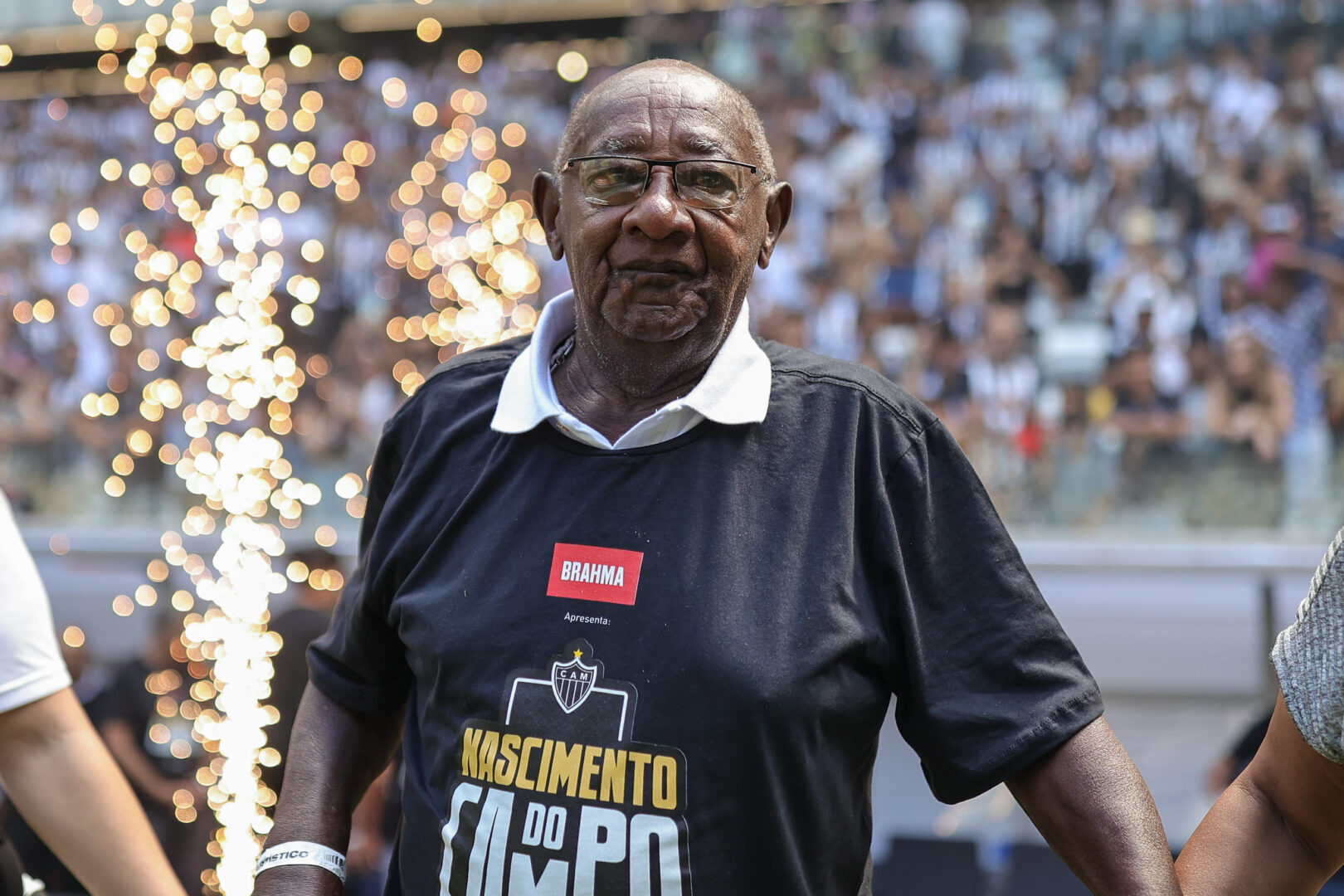 Ubaldo Miranda, ídolo do Atlético, em homenagem na Arena MRV (foto: Pedro Souza/Atlético)