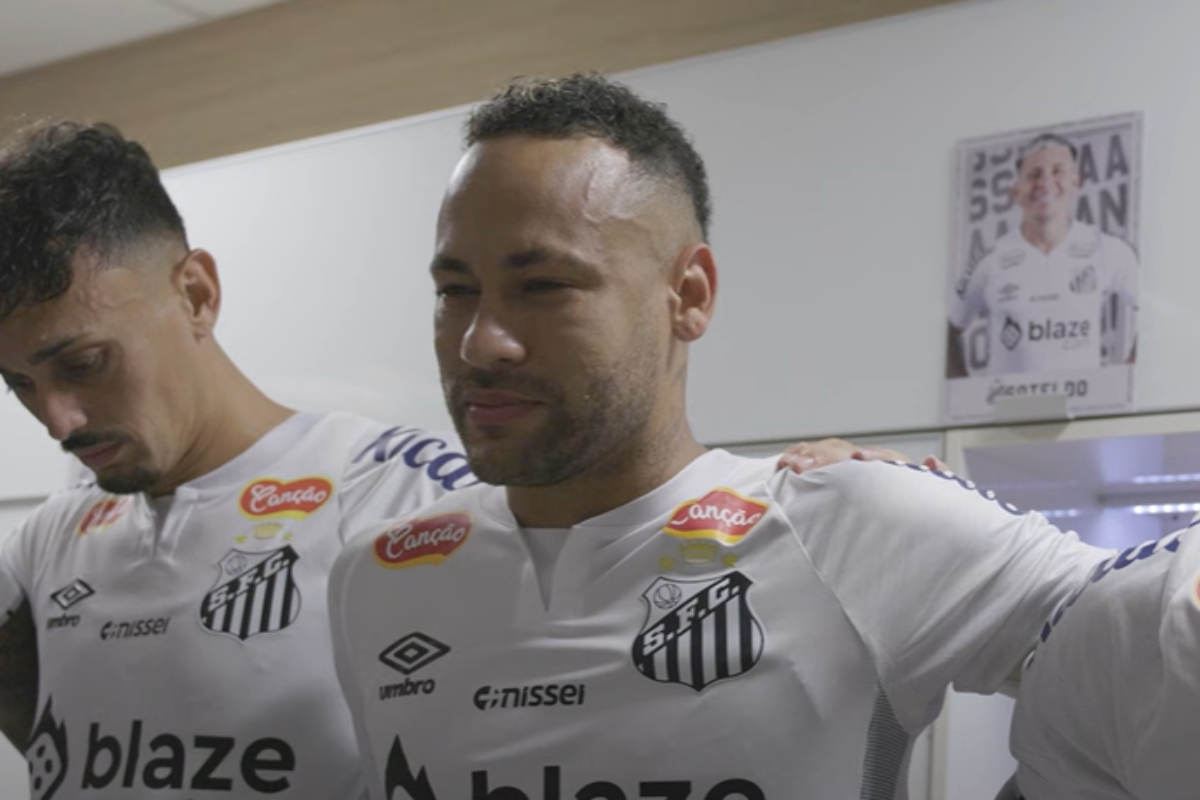 Neymar chorou em discurso antes de Corinthians x Santos pelo Campeonato Paulista (foto: Reprodução / NR Sports)