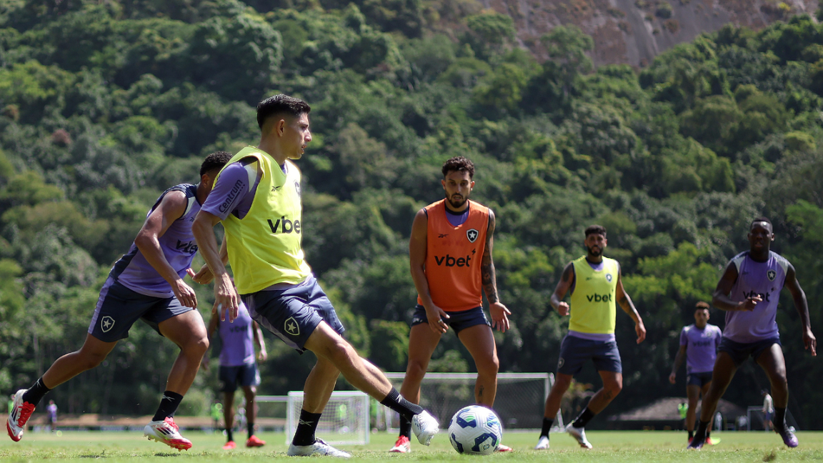 Elenco do Botafogo treinando (foto: Vitor Silva/Botafogo)