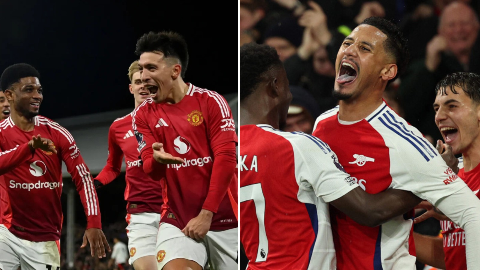 Manchester United e Arsenal se enfrentam neste domingo (9/3) (foto: Glyn Kirk/AFP e Adrian Dennis/AFP)