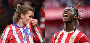 Griezmann, do Atlético de Madrid, e Nico Williams, do Athletic Bilbao (foto: Thomas COEX / AFP ANDER GILLENEA / AFP)